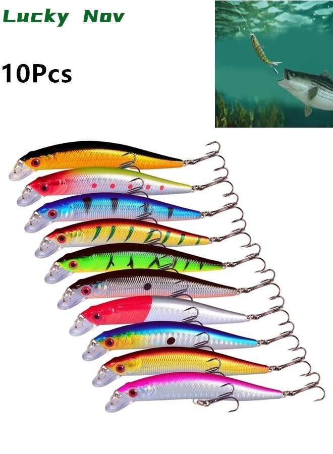 LuckyNov 10pcs Fishing Lures - Life-Like Swimbait, Minnow Hard Lure Bass Trout Baits Kit, Topwater Hard Baits Crankbait Swimbait for Saltwater Freshwater - Image 1
